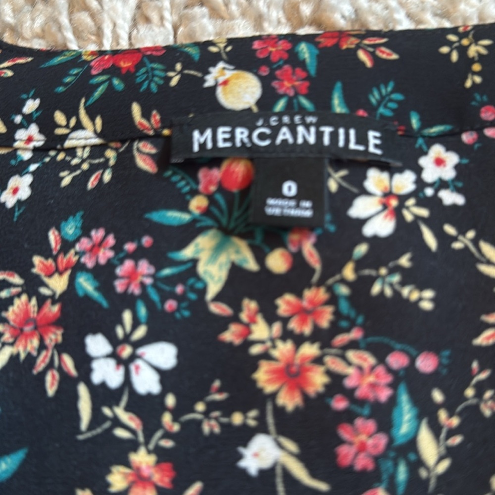 J. Crew Mercantile Floral Black Top Boho Bell Sleeves New Size XS 0 office work - Picture 9 of 11